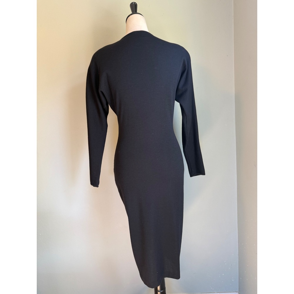 Andrea Jovine Vintage Black Wool Beaded Midi Dress boho whimsi goth dainty y2k s - Picture 6 of 7